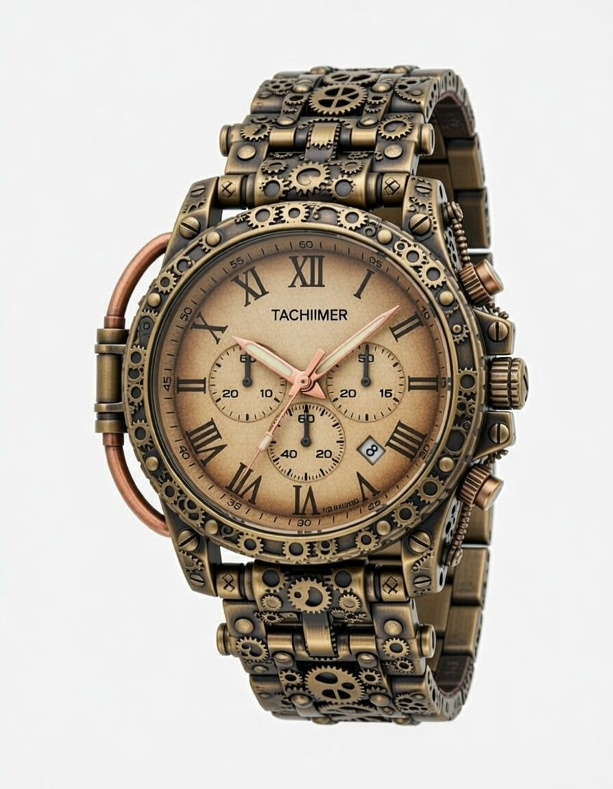 Steampunk Brass Gear Chronograph – Aged Bronze Luxury Watch