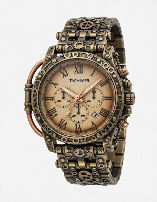 Steampunk Brass Gear Chronograph – Aged Bronze Luxury Watch