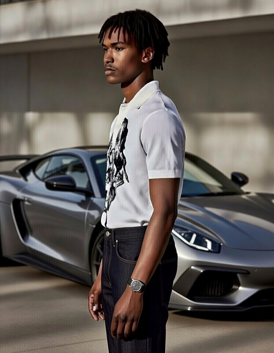 White Graphic Polo – Bold Skull Print Luxury Piqué