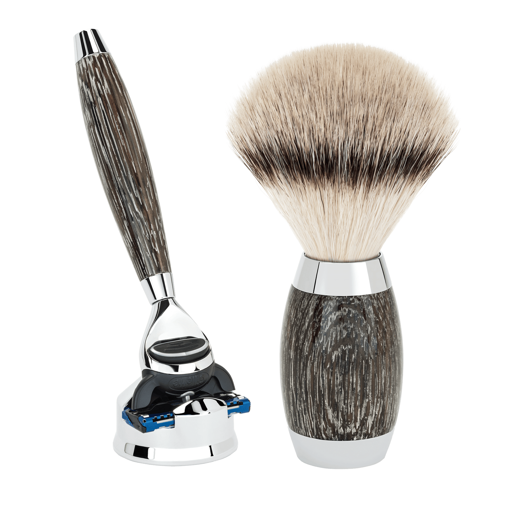 Bog oak and sterling silver shaving set