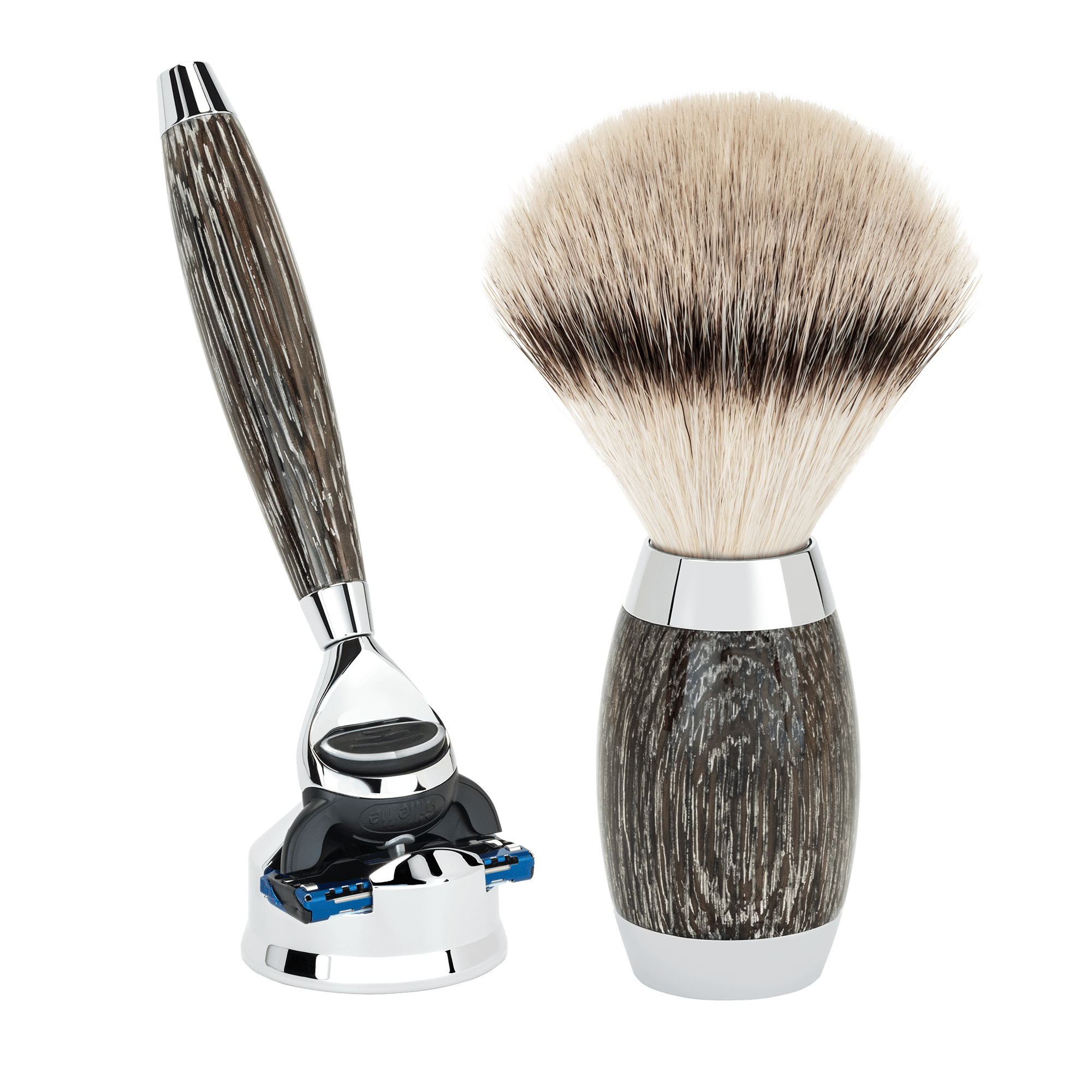 Bog Oak & Silver Shave Set